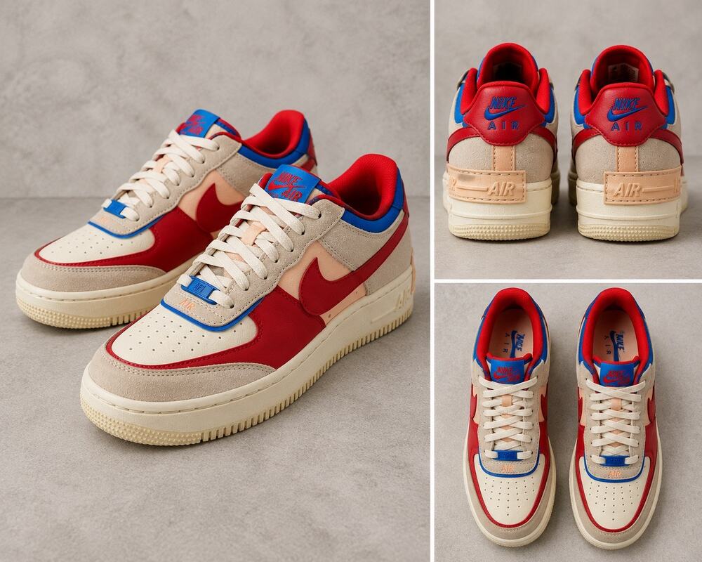 Nike Air Force 1 Shadow CU8591-100 Sail Photo Blue Red Sneakers Women’s 6.5
